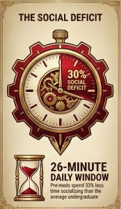 Pre-med dating social deficit: pre-med students have a 30% social gap and only 26 minutes daily for socializing compared to average undergraduates