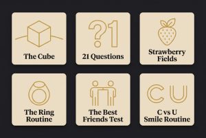 PUA routine stack with 21 Questions, the Best Friends Test, and four other named pickup routines.